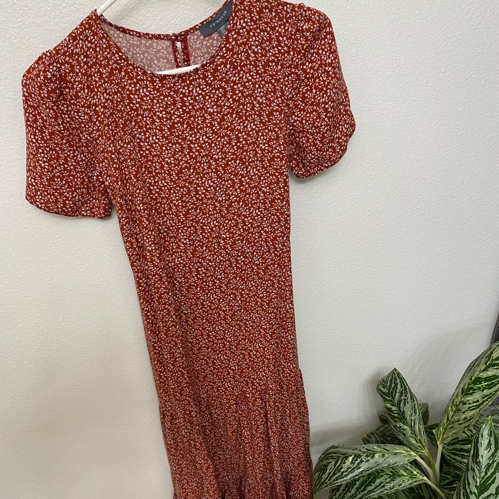 Red/White Floral Short Sleeve Long Dress